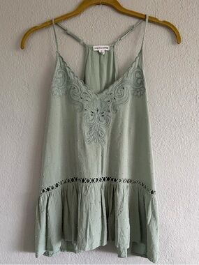 Sage Green S Embroidered Swiss Dot Boho Peplum Cami Tank Top Festival Romantic